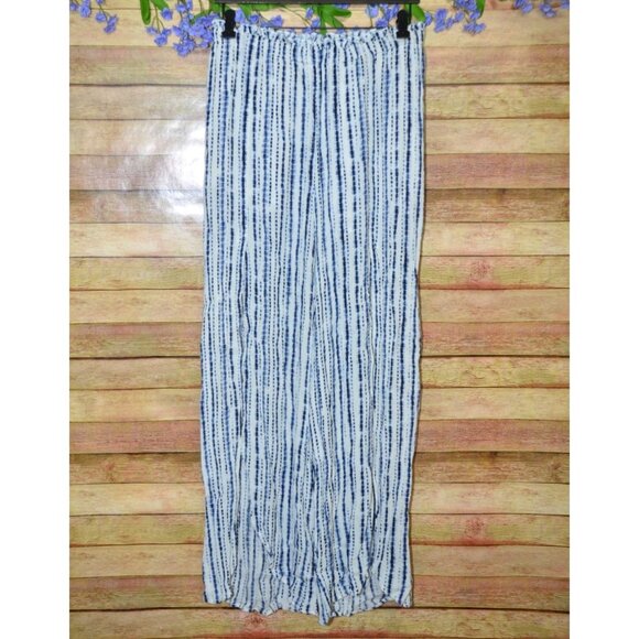 En Creme Ladies Blue White Beachy Slit Leg Striped Pull On Pants Size L Comfy - Picture 1 of 11
